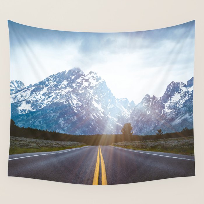 Mountain Road - Grand Tetons Nature Landscape Photography Wall Tapestry Gallery Image 4