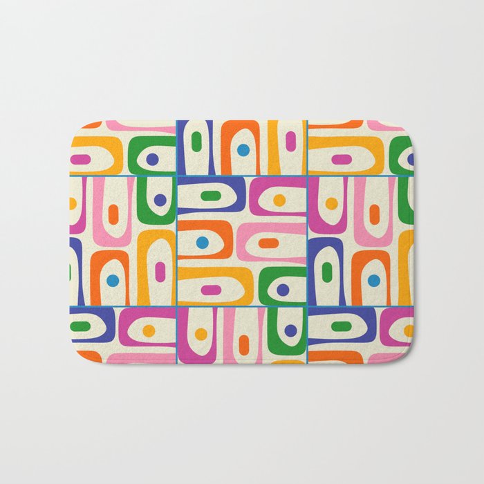 Colorful Mid Century Modern Piquet Multi Abstract Pattern Bath Mat Gallery Image 1