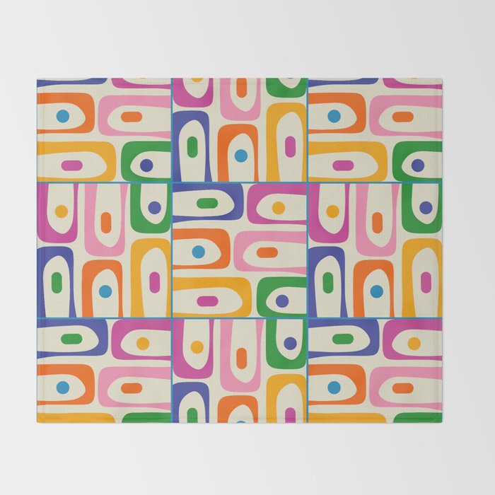 Colorful Mid Century Modern Piquet Multi Abstract Pattern Throw Blanket Gallery Image 2