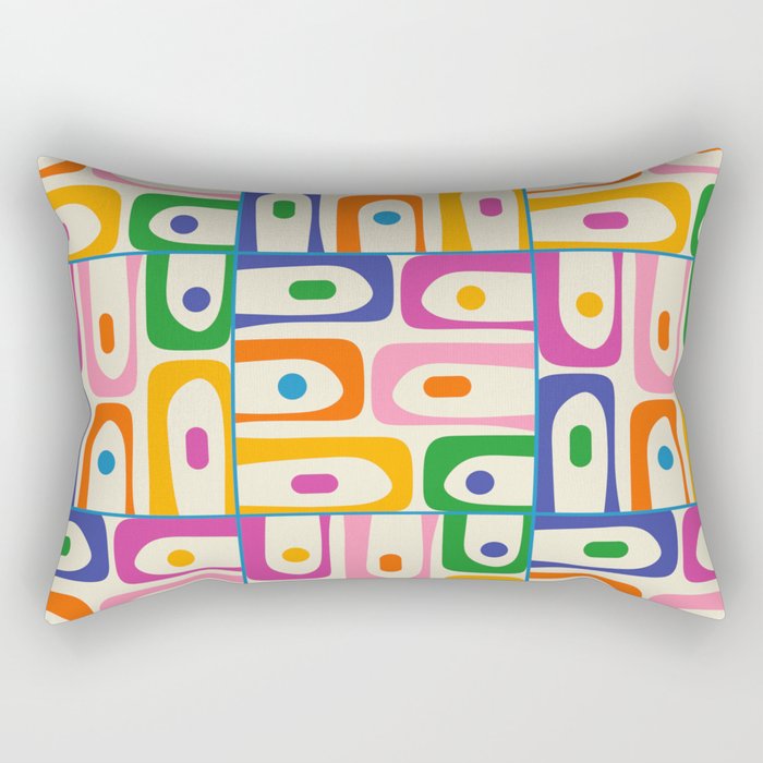 Colorful Mid Century Modern Piquet Multi Abstract Pattern Rectangular Pillow Gallery Image 2
