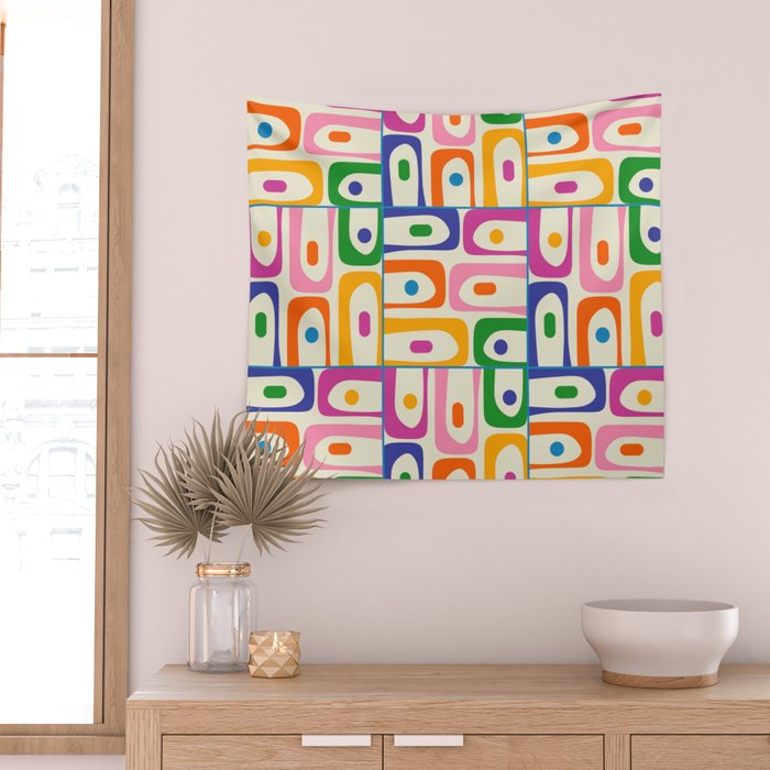 Colorful Mid Century Modern Piquet Multi Abstract Pattern Wall Tapestry Gallery Image 2