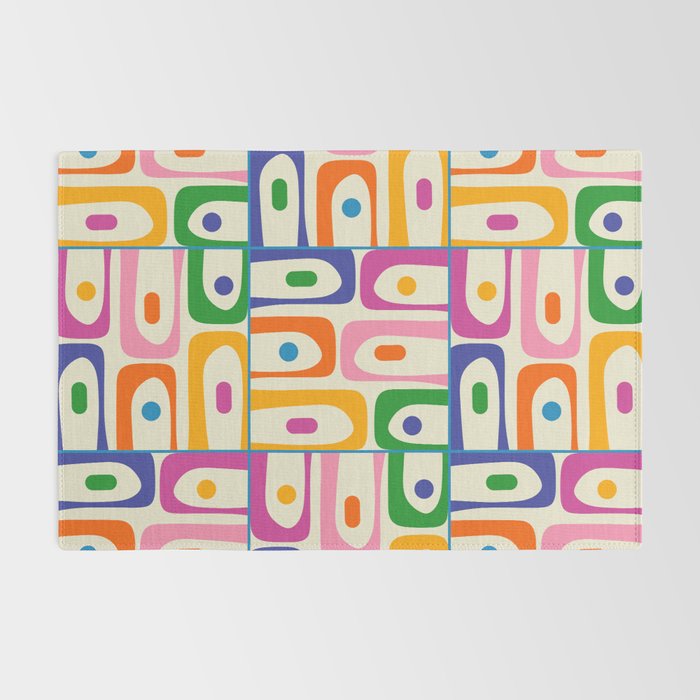 Colorful Mid Century Modern Piquet Multi Abstract Pattern Rug Gallery Image 2