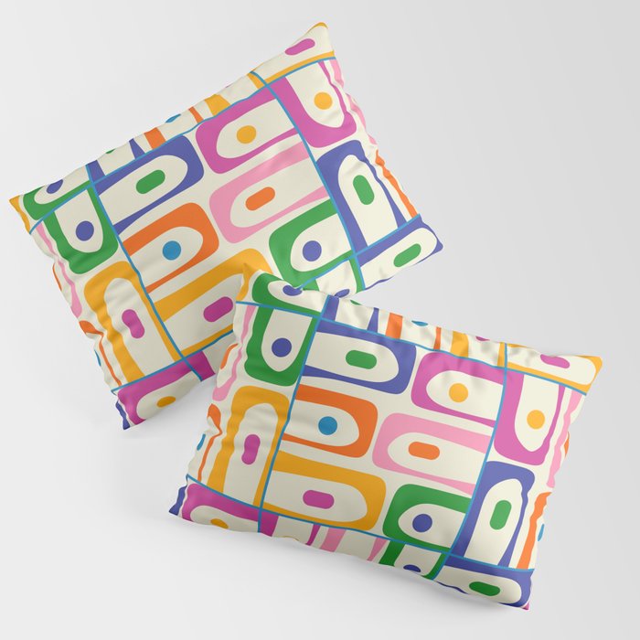 Colorful Mid Century Modern Piquet Multi Abstract Pattern Pillow Sham Gallery Image 3