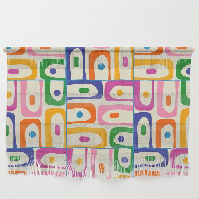 Colorful Mid Century Modern Piquet Multi Abstract Pattern Wall Hanging Gallery Image 1