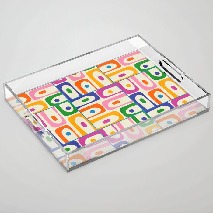 Colorful Mid Century Modern Piquet Multi Abstract Pattern Acrylic Tray Gallery Image 1