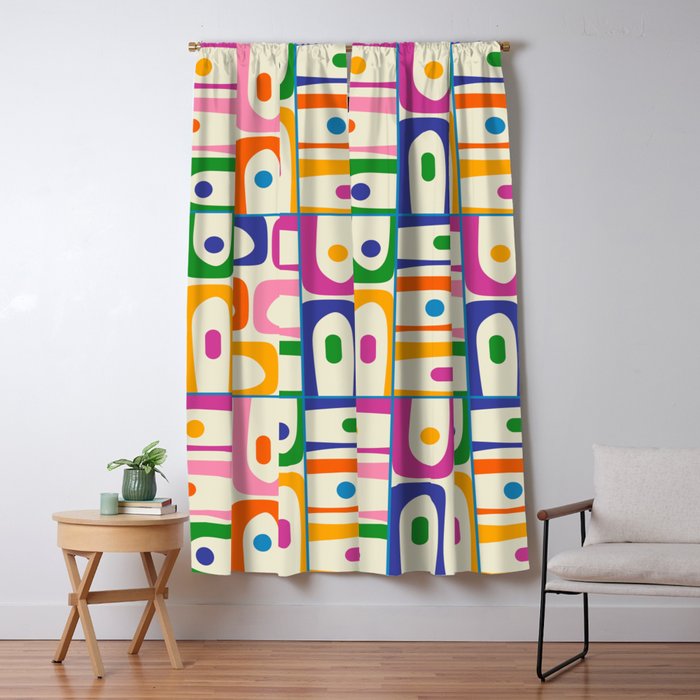 Colorful Mid Century Modern Piquet Multi Abstract Pattern Window Curtain Gallery Image 5