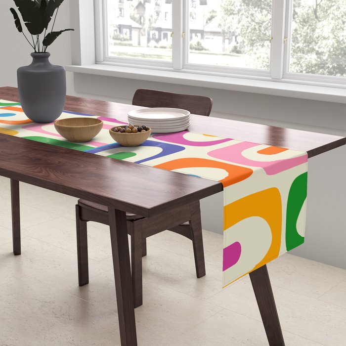 Colorful Mid Century Modern Piquet Multi Abstract Pattern Table Runner Gallery Image 2