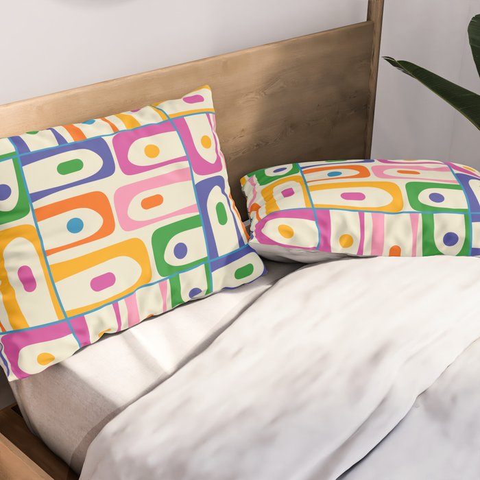 Colorful Mid Century Modern Piquet Multi Abstract Pattern Pillow Sham Gallery Image 2