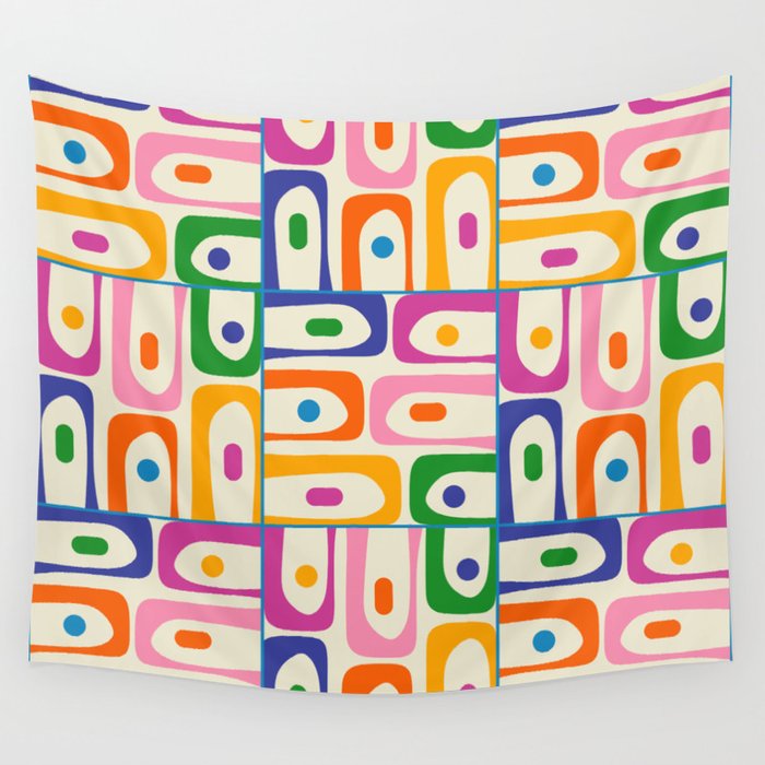 Colorful Mid Century Modern Piquet Multi Abstract Pattern Wall Tapestry Gallery Image 4