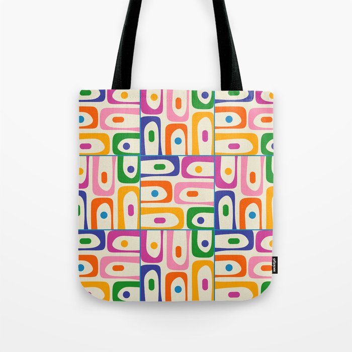 Colorful Mid Century Modern Piquet Multi Abstract Pattern Tote Bag Gallery Image 1