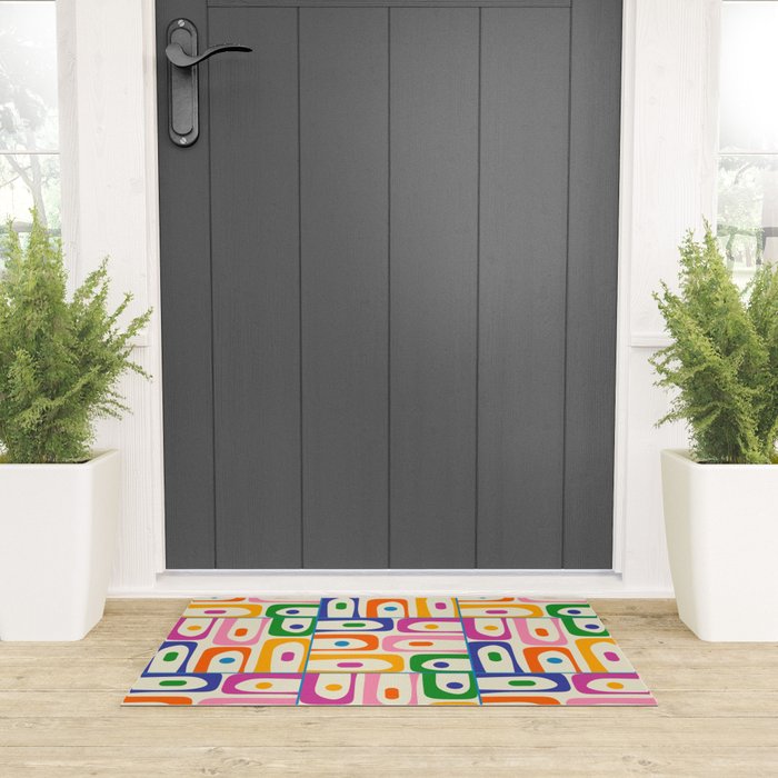 Colorful Mid Century Modern Piquet Multi Abstract Pattern Welcome Mat Gallery Image 3