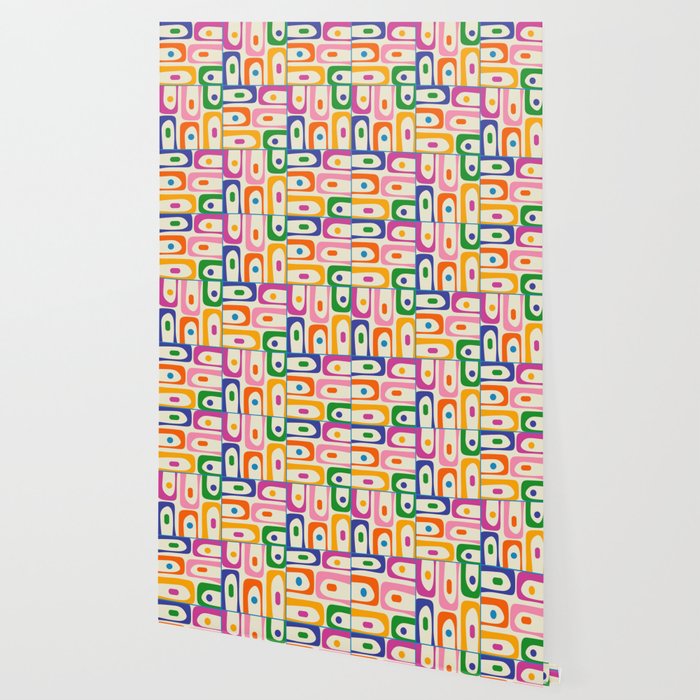 Colorful Mid Century Modern Piquet Multi Abstract Pattern Wallpaper Gallery Image 2