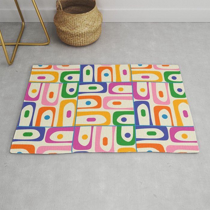 Colorful Mid Century Modern Piquet Multi Abstract Pattern Rug Gallery Image 1