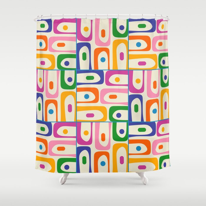 Colorful Mid Century Modern Piquet Multi Abstract Pattern Shower Curtain Gallery Image 1