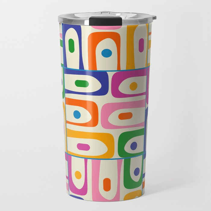 Colorful Mid Century Modern Piquet Multi Abstract Pattern Travel Mug Gallery Image 1