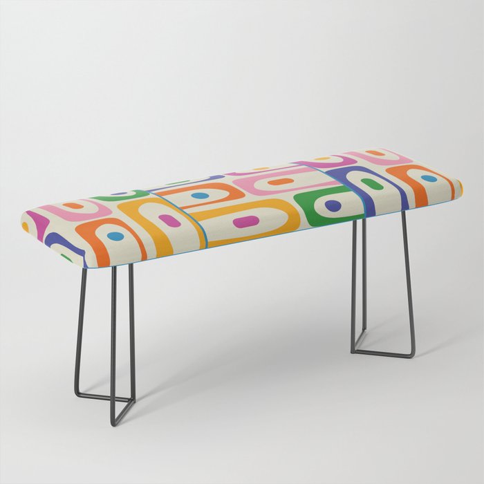 Colorful Mid Century Modern Piquet Multi Abstract Pattern Bench Gallery Image 1