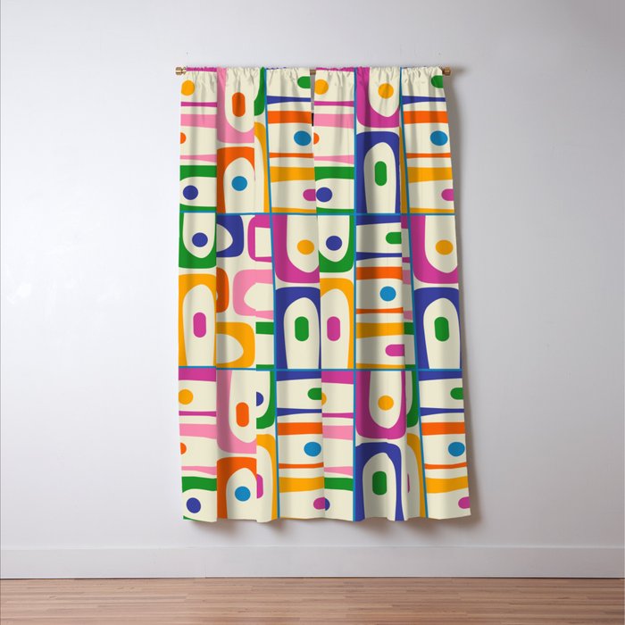 Colorful Mid Century Modern Piquet Multi Abstract Pattern Window Curtain Gallery Image 3
