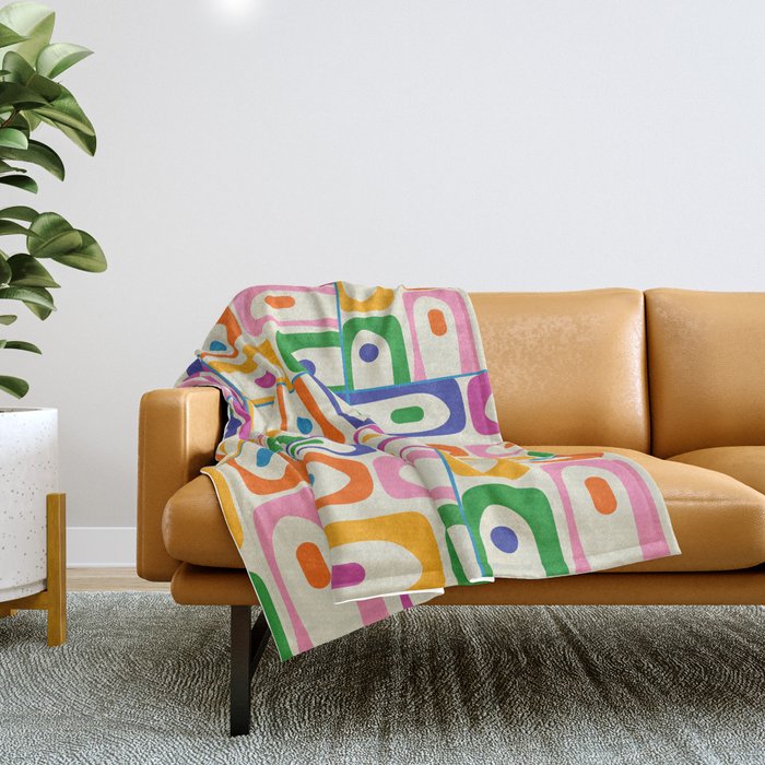 Colorful Mid Century Modern Piquet Multi Abstract Pattern Throw Blanket Gallery Image 1