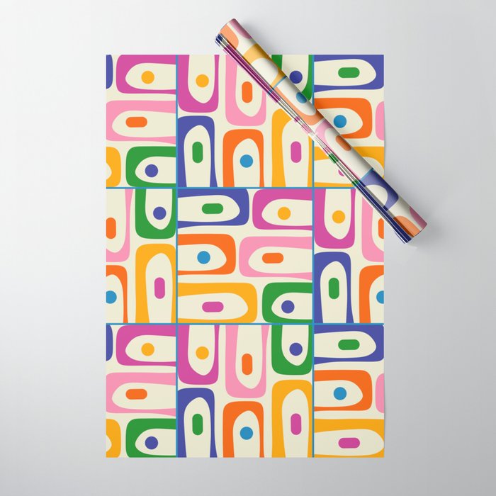 Colorful Mid Century Modern Piquet Multi Abstract Pattern Wrapping Paper Gallery Image 1