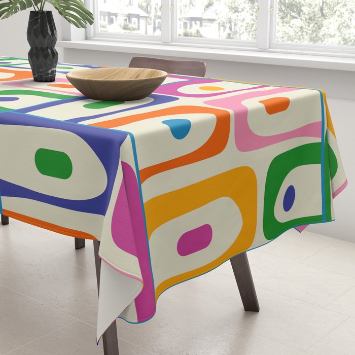 Colorful Mid Century Modern Piquet Multi Abstract Pattern Tablecloth Gallery Image 3