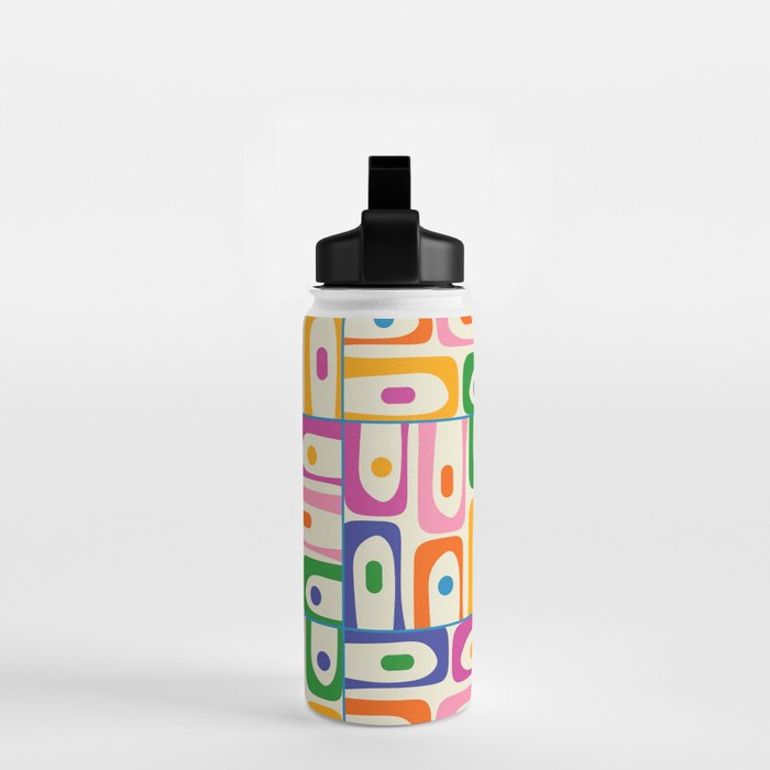 Colorful Mid Century Modern Piquet Multi Abstract Pattern Water Bottle Gallery Image 2