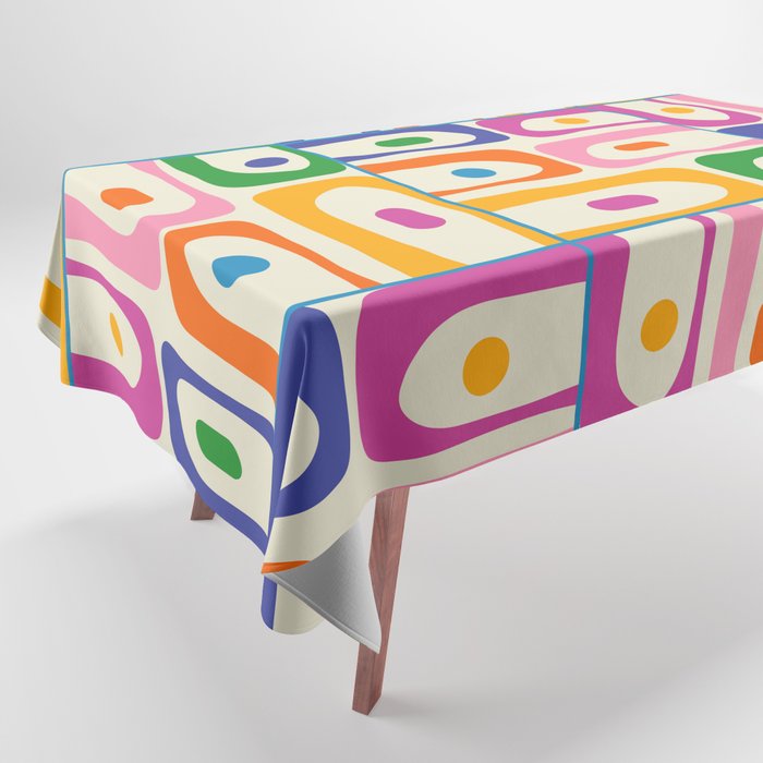 Colorful Mid Century Modern Piquet Multi Abstract Pattern Tablecloth Gallery Image 1
