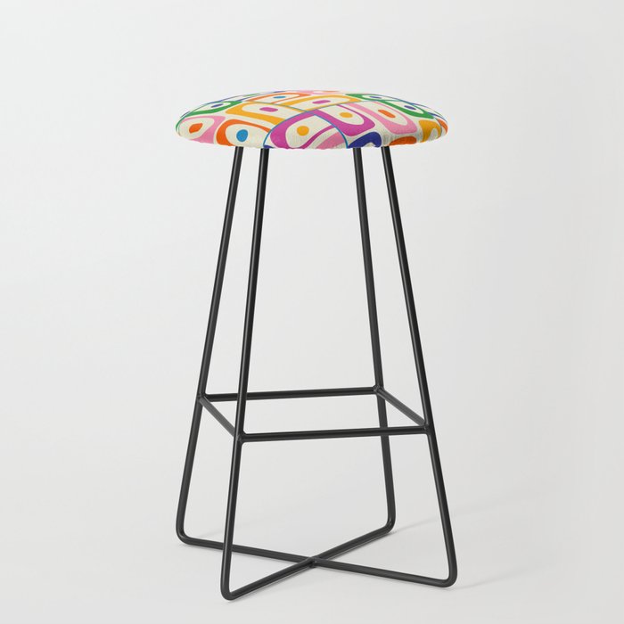 Colorful Mid Century Modern Piquet Multi Abstract Pattern Stool Gallery Image 1