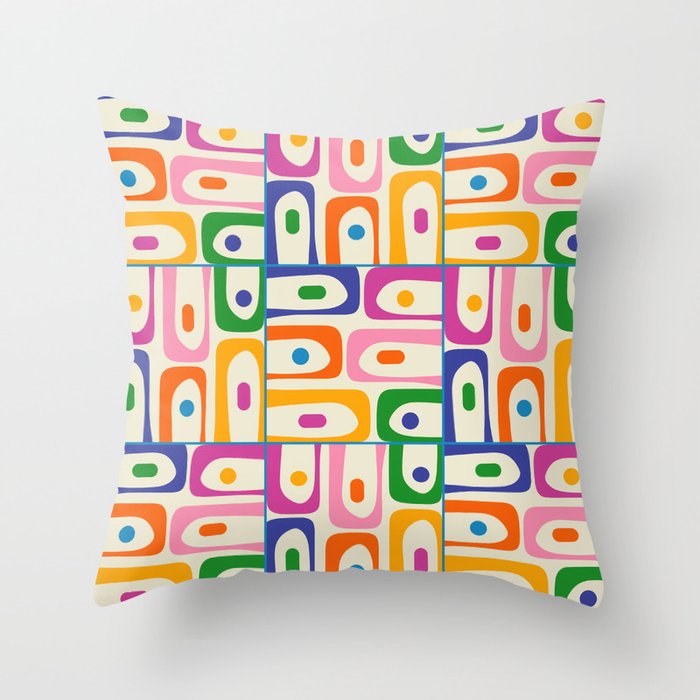 Colorful Mid Century Modern Piquet Multi Abstract Pattern Throw Pillow Gallery Image 1