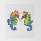 Seahorses, two animals rainbow colored art Throw Blanket Gallery Image 2
