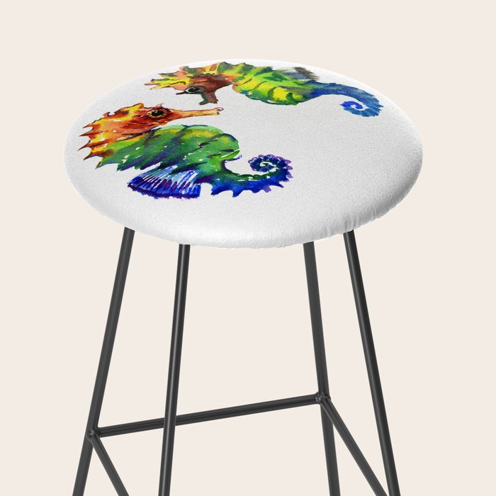 Seahorses, two animals rainbow colored art Stool Gallery Image 2