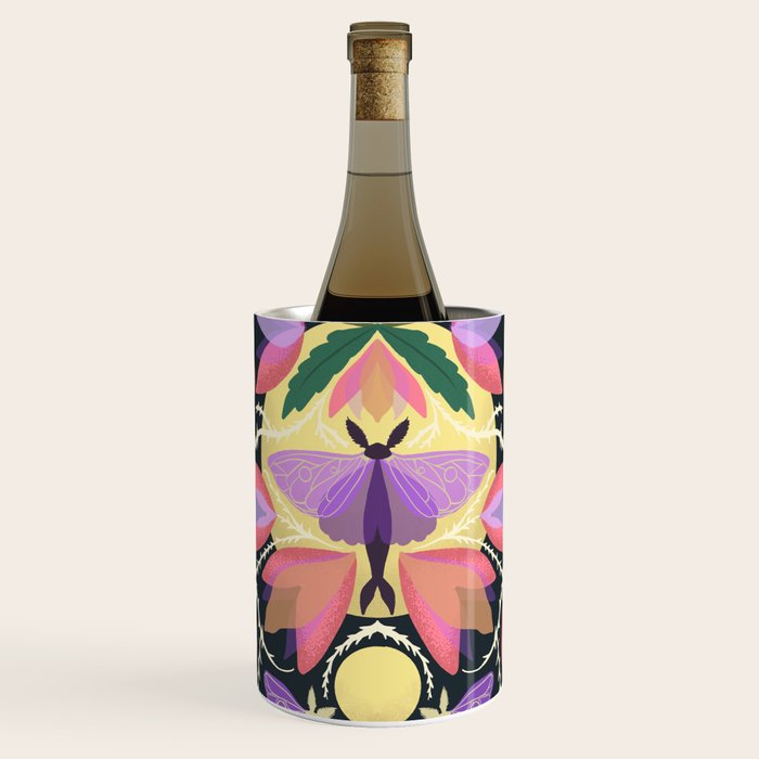 Luna Moth and Bougainvillea Botanical Pattern Wine Chiller Gallery Image 1