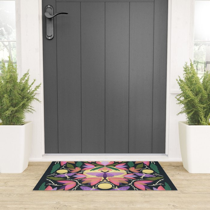 Luna Moth and Bougainvillea Botanical Pattern Welcome Mat Gallery Image 3