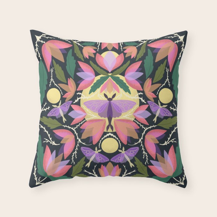 Luna Moth and Bougainvillea Botanical Pattern Throw Pillow Gallery Image 6