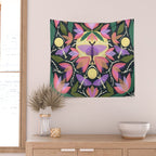 Luna Moth and Bougainvillea Botanical Pattern Wall Tapestry Gallery Image 2