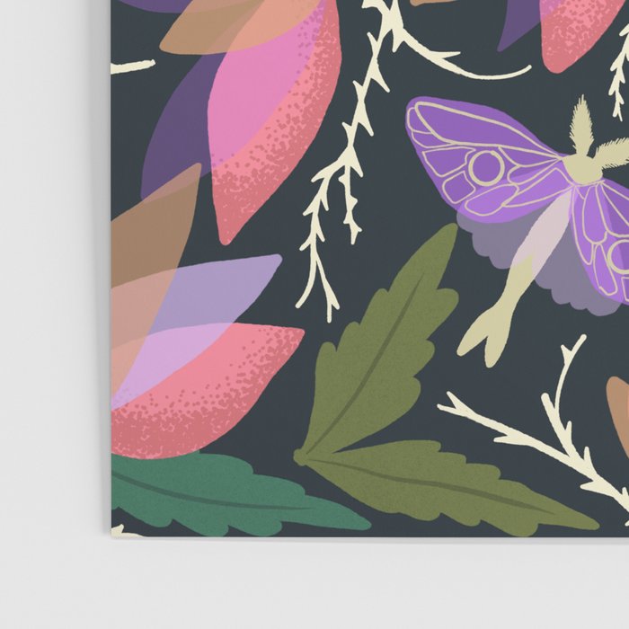 Luna Moth and Bougainvillea Botanical Pattern Poster Gallery Image 3
