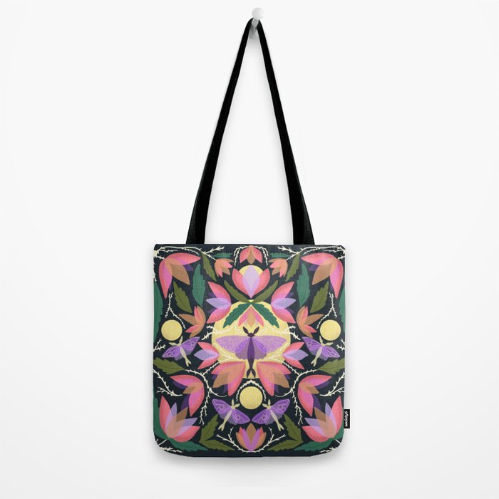 Luna Moth and Bougainvillea Botanical Pattern Tote Bag Gallery Image 2