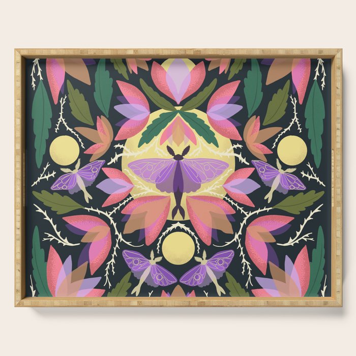 Luna Moth and Bougainvillea Botanical Pattern Serving Tray Gallery Image 1