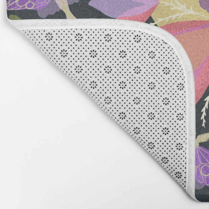 Luna Moth and Bougainvillea Botanical Pattern Bath Mat Gallery Image 2