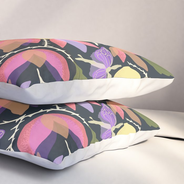 Luna Moth and Bougainvillea Botanical Pattern Pillow Sham Gallery Image 3
