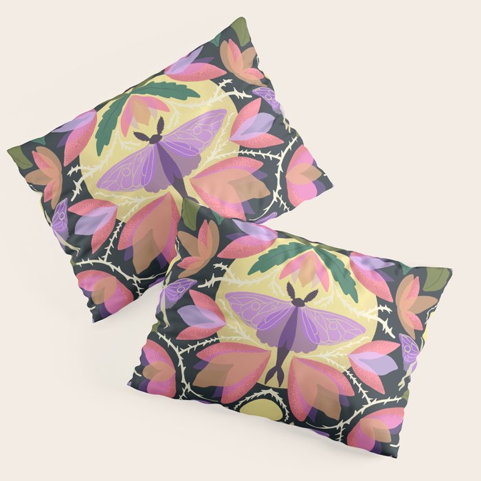 Luna Moth and Bougainvillea Botanical Pattern Pillow Sham Gallery Image 3
