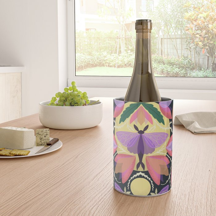 Luna Moth and Bougainvillea Botanical Pattern Wine Chiller Gallery Image 4