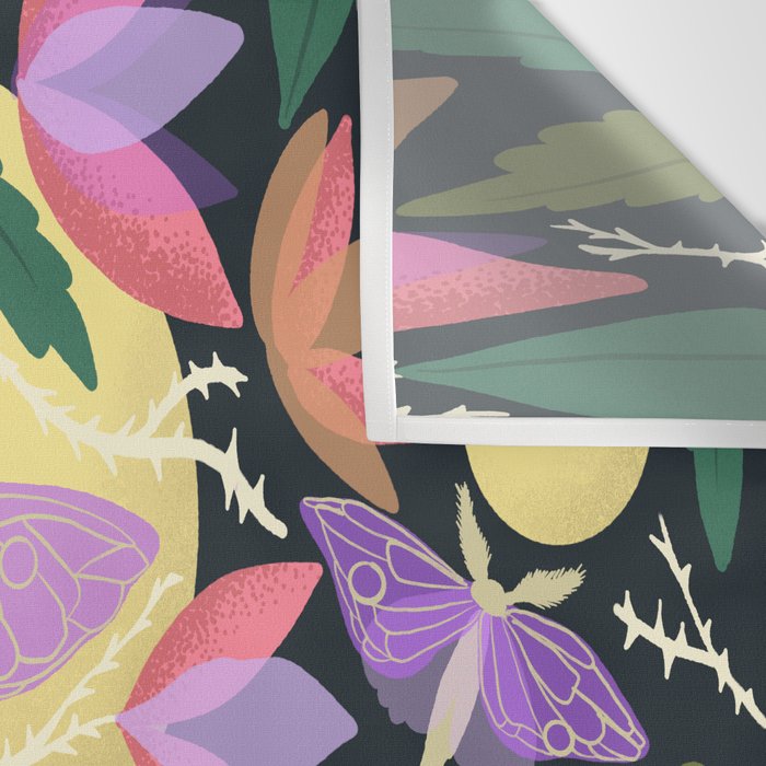 Luna Moth and Bougainvillea Botanical Pattern Wall Tapestry Gallery Image 3