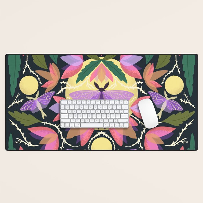 Luna Moth and Bougainvillea Botanical Pattern Desk Mat Gallery Image 1