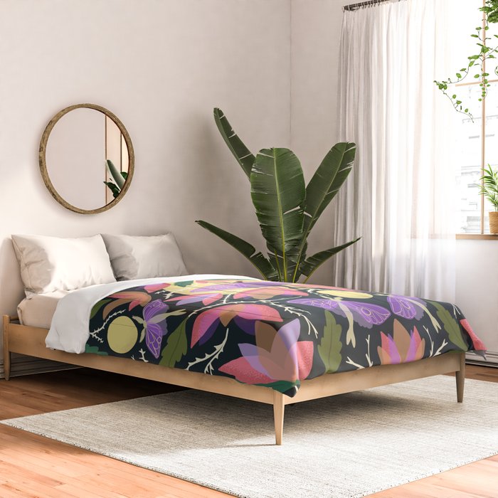 Luna Moth and Bougainvillea Botanical Pattern Comforter Gallery Image 2