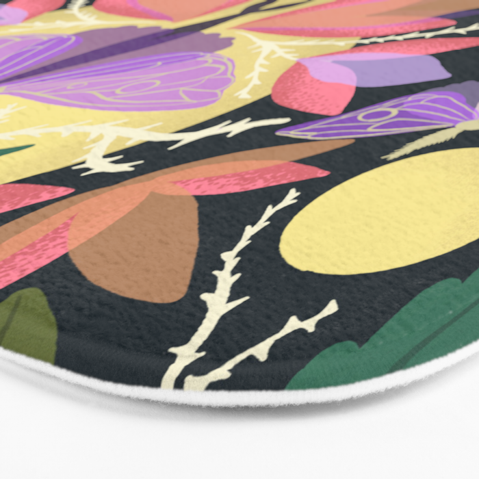 Luna Moth and Bougainvillea Botanical Pattern Bath Mat Gallery Image 3