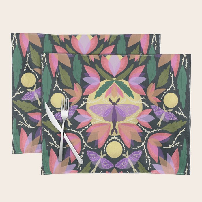 Luna Moth and Bougainvillea Botanical Pattern Placemat Gallery Image 1