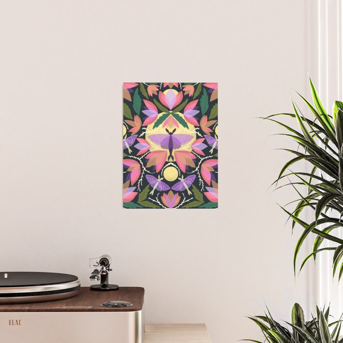 Luna Moth and Bougainvillea Botanical Pattern Poster Gallery Image 2