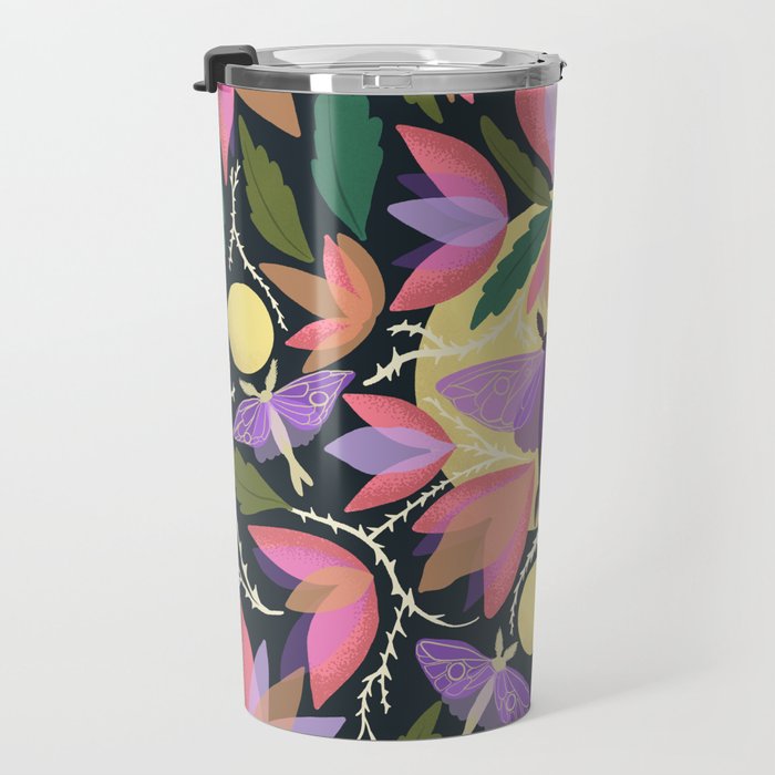 Luna Moth and Bougainvillea Botanical Pattern Travel Mug Gallery Image 3