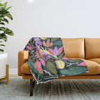 Luna Moth and Bougainvillea Botanical Pattern Throw Blanket Gallery Image 1