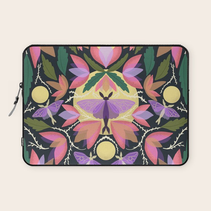 Luna Moth and Bougainvillea Botanical Pattern Laptop Sleeve Gallery Image 1